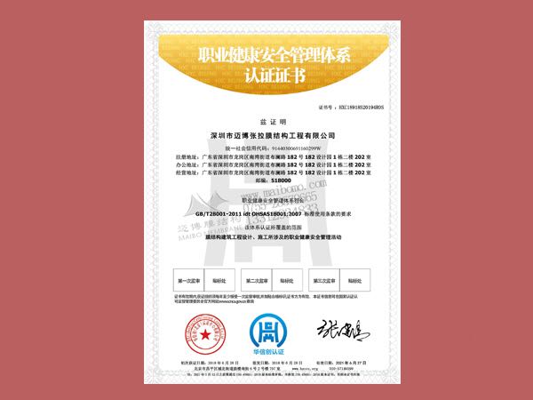 職業(yè)健康安全管理體系認(rèn)證證書01